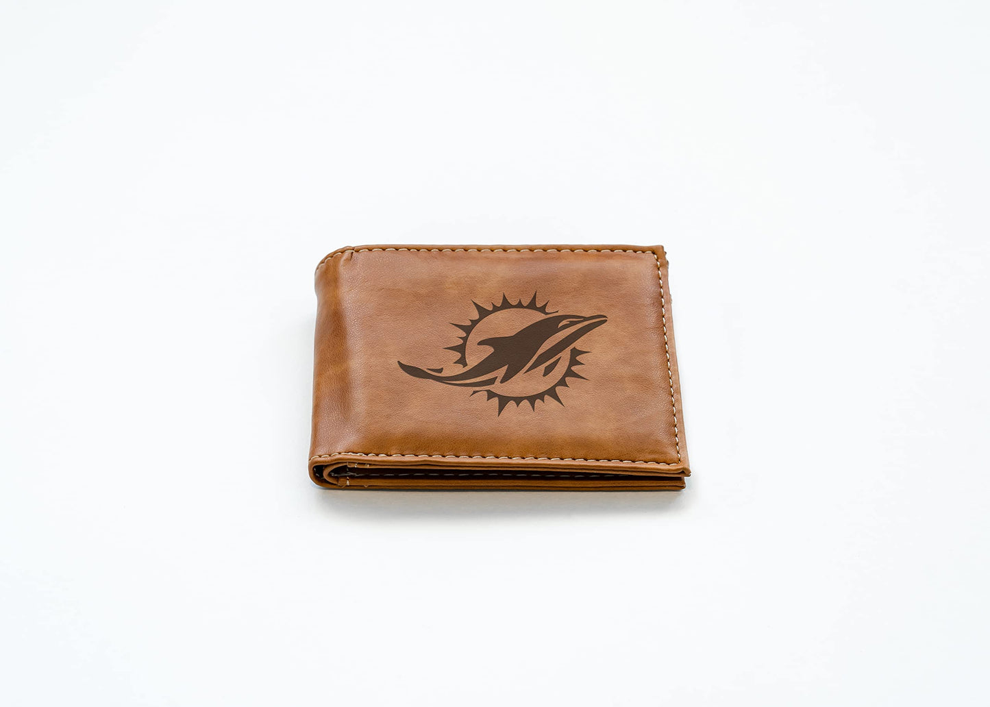 Rico Industries Football Miami  Brown Laser Engraved Bill-fold Wallet - Slim Design - Great Gift