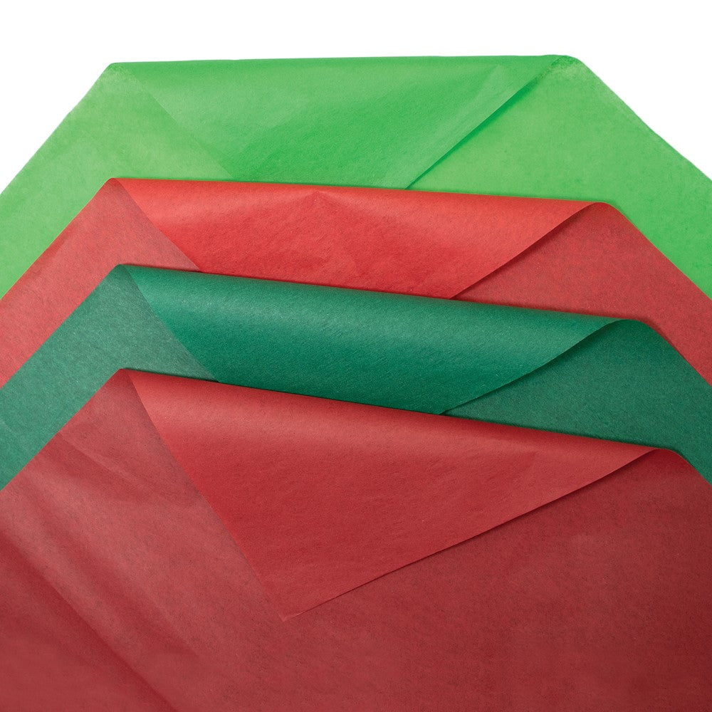 Four Color 48 Sheet Light Red, Dark Red, Light Green, Dark Green Mixed Tissue Paper Set - 12 Each Color