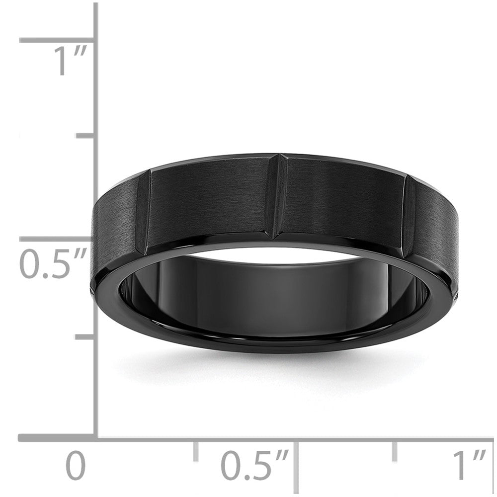 Chisel Stainless Steel Brushed and Polished Black IP-plated Grooved 6mm Band Size - 8.5