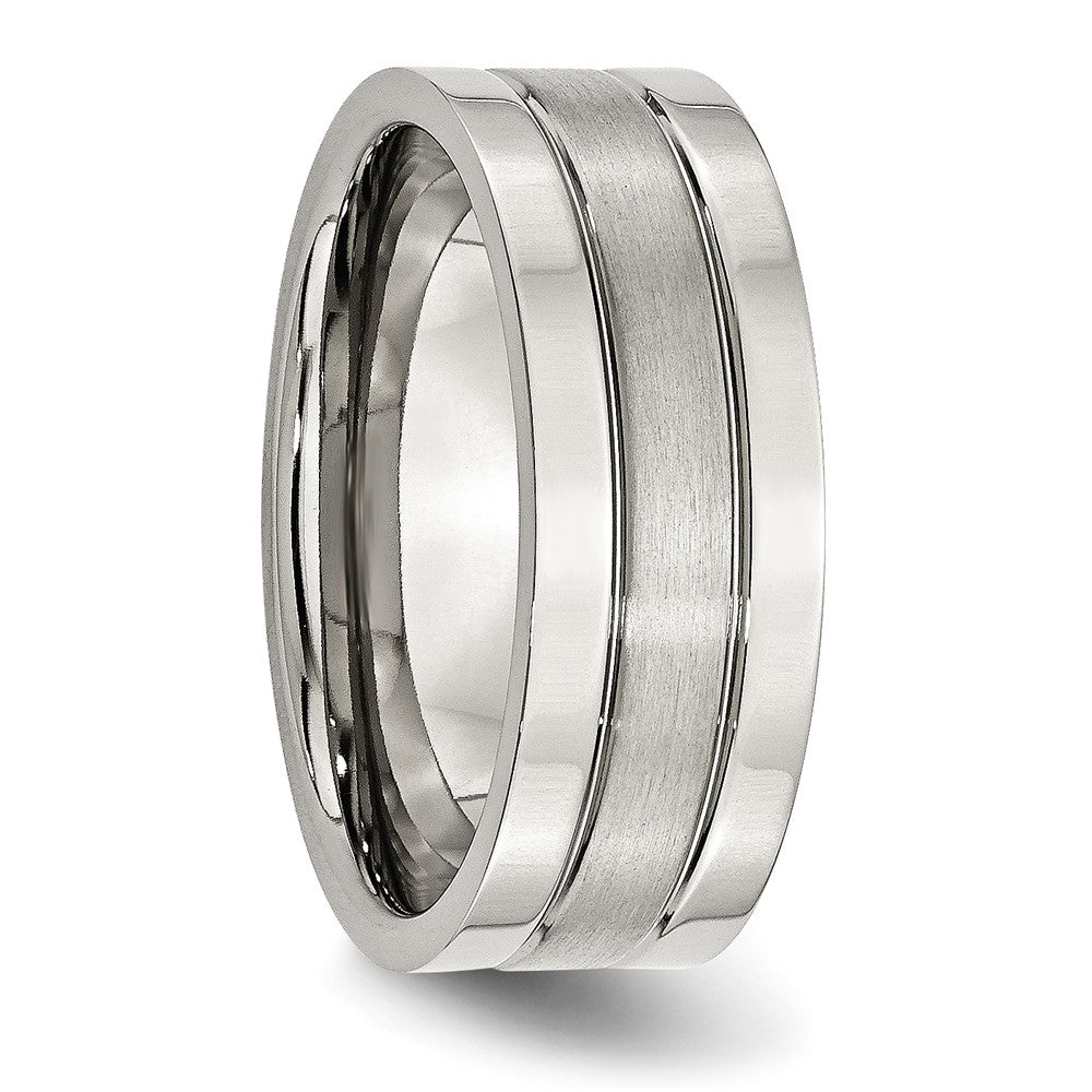 Chisel Stainless Steel Polished with Satin Center 8mm Grooved Band Size - 10