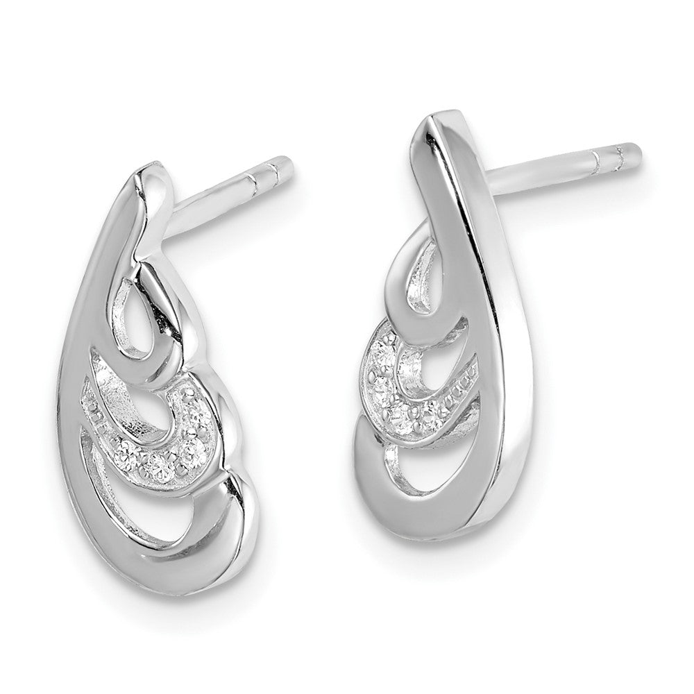 Sterling Silver Rhodium-plated CZ Swirl Post Earrings