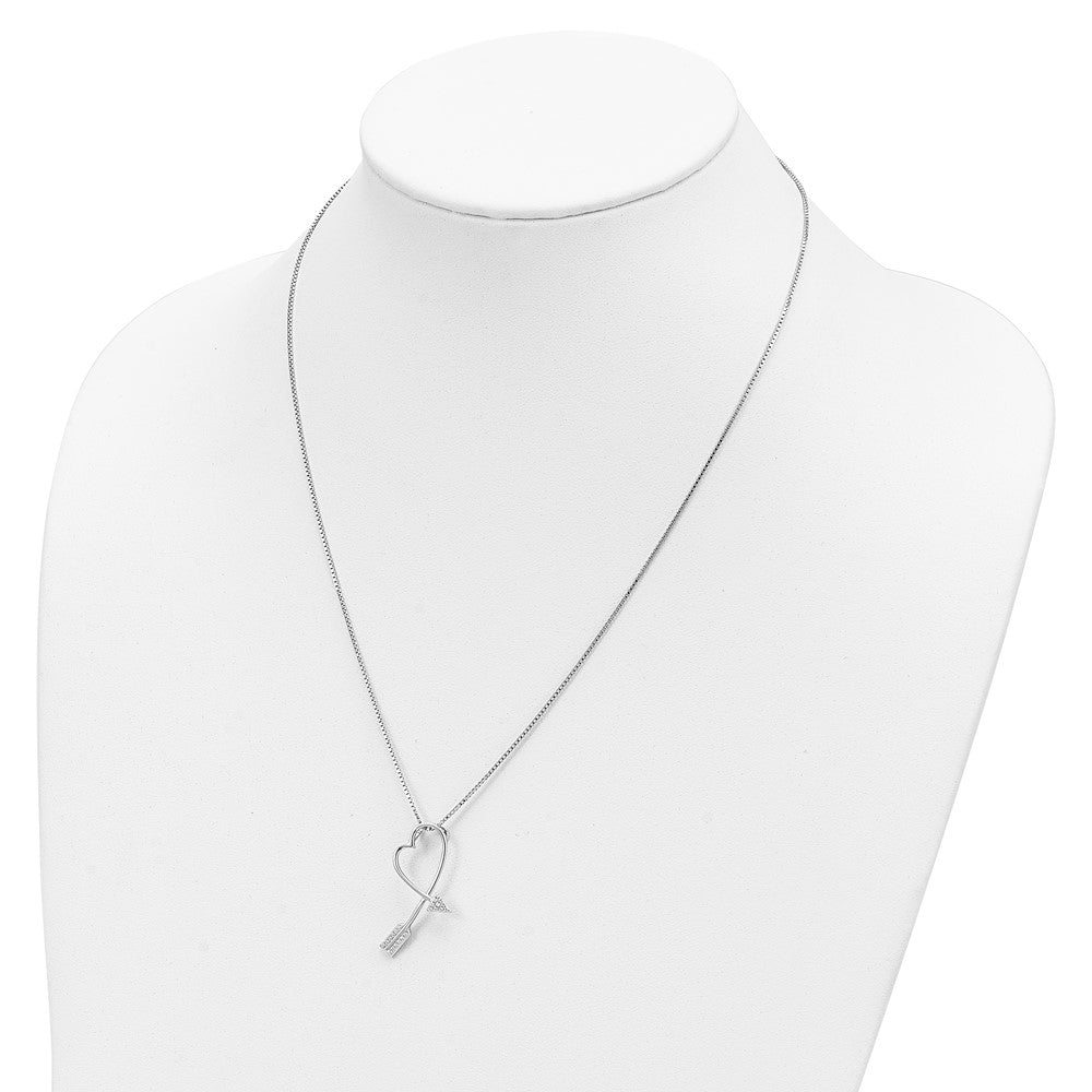 Brilliant Embers Sterling Silver Rhodium-plated 22 Stone 18 inch Micro Pav‚ CZ Arrow Heart Necklace with 2 Inch Extender 18 Inches