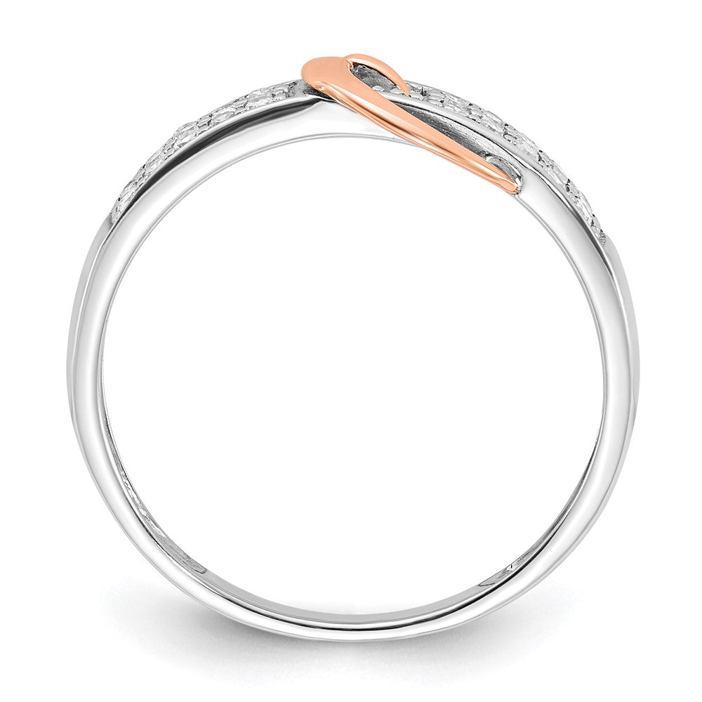 Sterling Silver w/ 10k Rose Accent Polished Diamond Buckle Ring