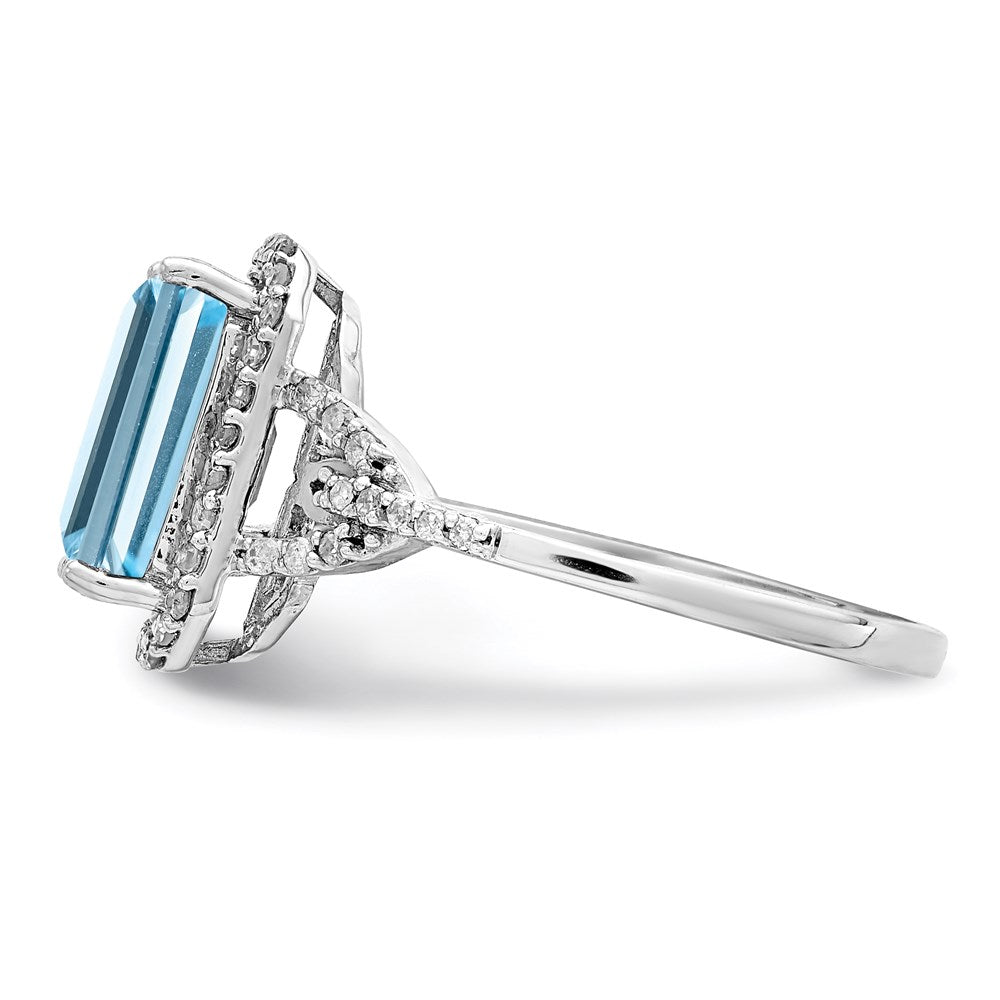 Sterling Silver Rhodium Diam. & Sky Blue Topaz Ring