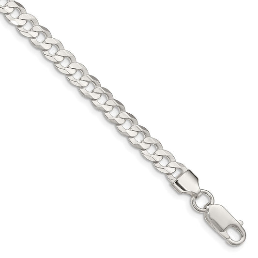 Sterling Silver 5.65mm Concave Beveled Curb Chain 7 inches