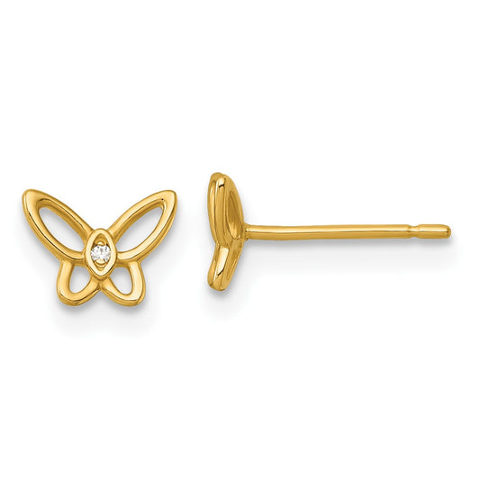 14k Madi K Polished CZ Open Butterfly Childrens Post Earrings