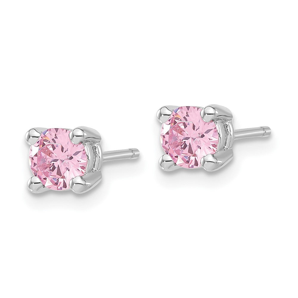 Sterling Silver Rhodium-plated Diamonore CZ 5mm Pink Stud Earrings