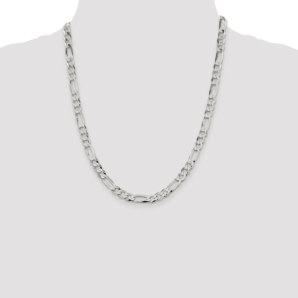 Sterling Silver 7.0mm Lightweight Flat Figaro Chain 22 Inches