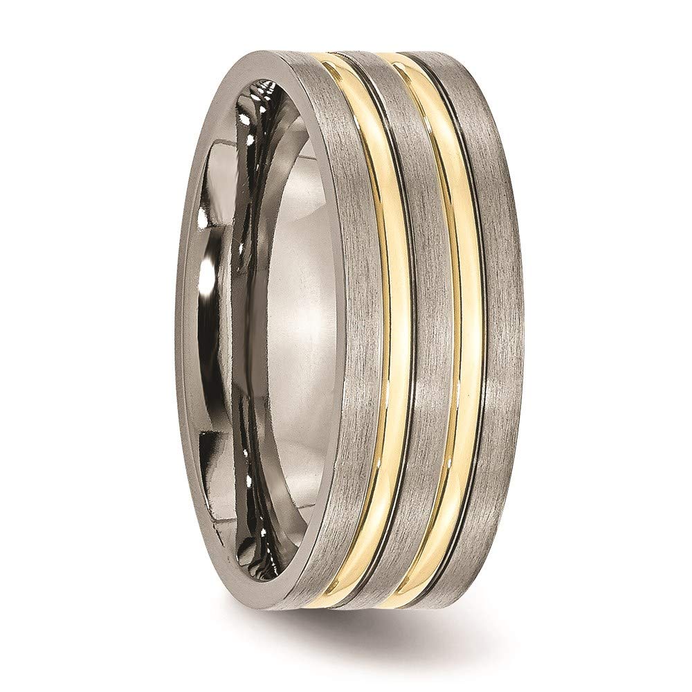 Titanium Brushed Yellow IP-plated 8mm Grooved Band Size - 11