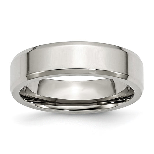 Stainless Steel Polished 6mm Beveled Edge Band Size - 13