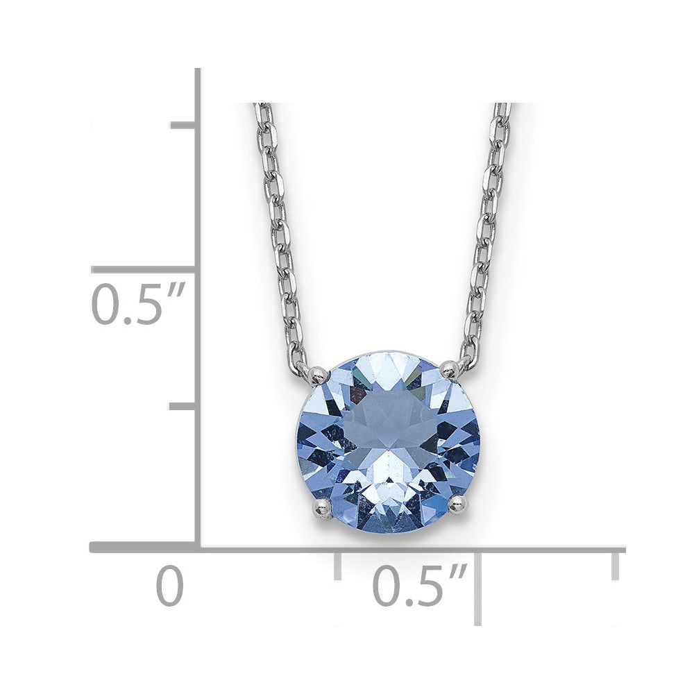 Sterling Silver Rhodium Plated Blue Swarovski Crystal 16.5 inch Necklace with 2 inch extension