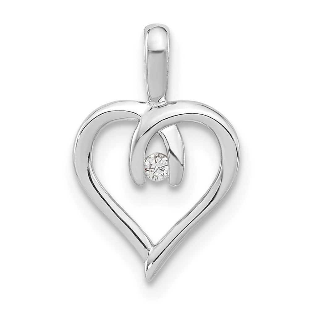 Sterling Silver Polished Diamond Heart Pendant