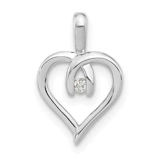 Sterling Silver Polished Diamond Heart Pendant