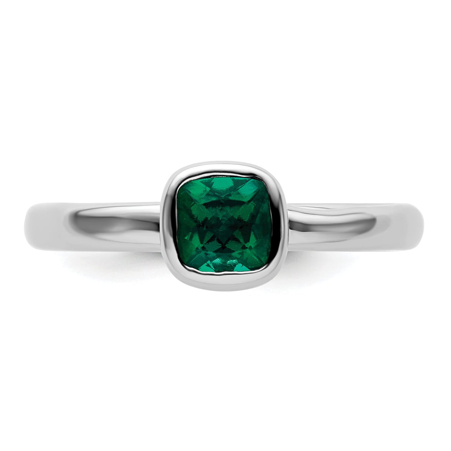 Sterling Silver Stackable Expressions Cushion Cut Cr. Emerald Ring Size -8