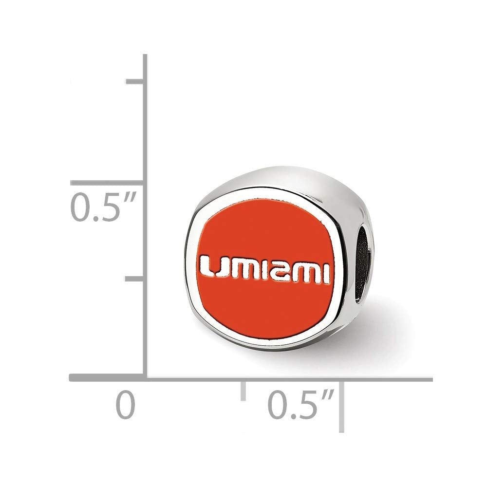 Sterling Silver Rhodium-plated LogoArt University of Miami Double Logo Enameled Bead #Q-SS501UMF