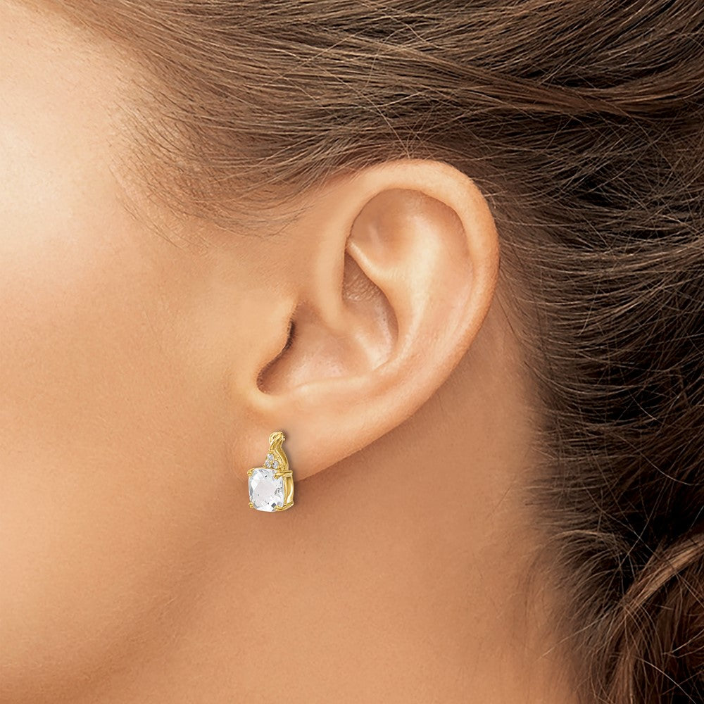 14k Checkerboard White Topaz and Diamond Earrings