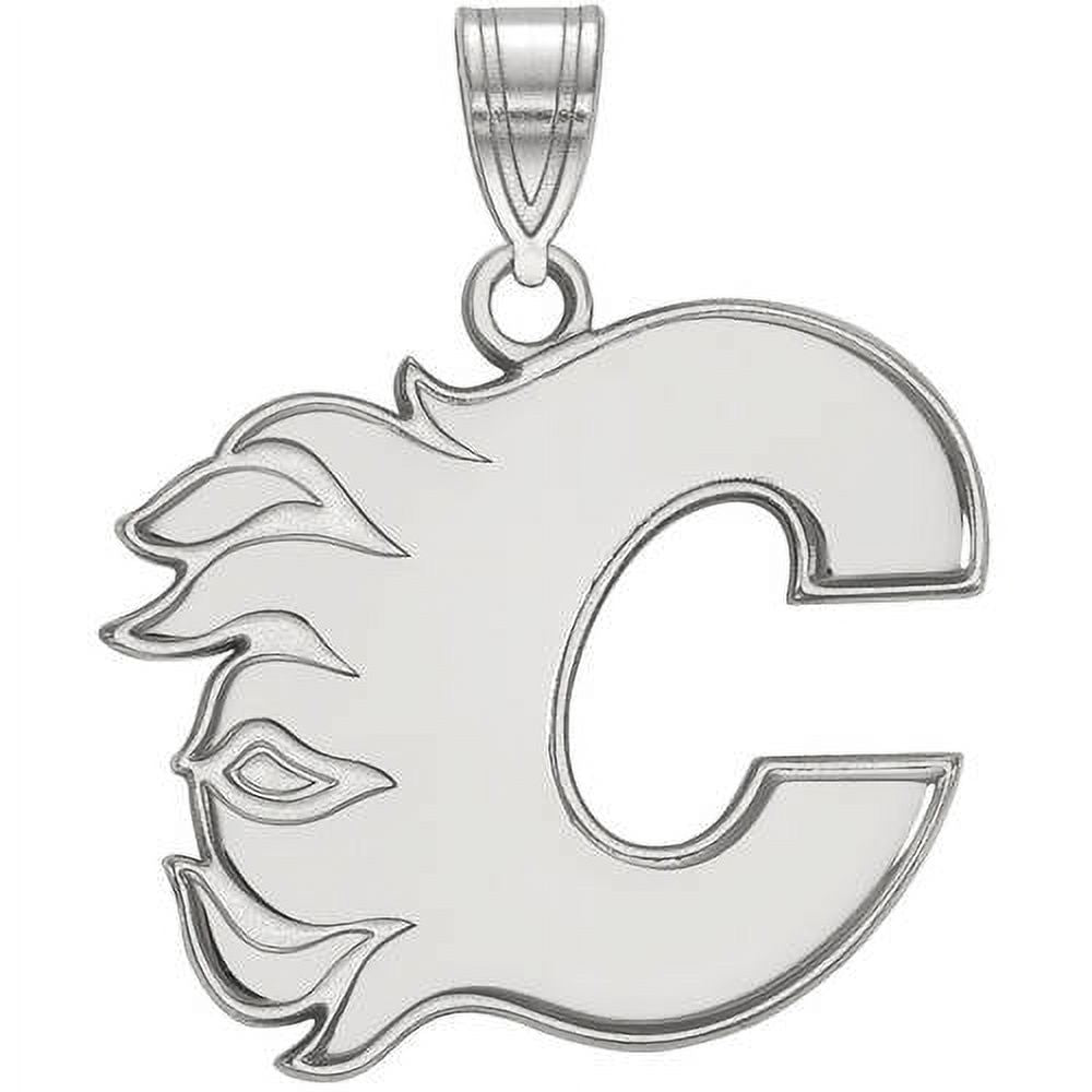 LogoArt Sterling Silver Rhodium-plated NHL Calgary Flames Large Pendant