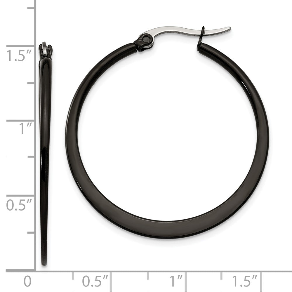 Stainless Steel Polished Black IP-plated 34mm Diameter Hoop Earrings