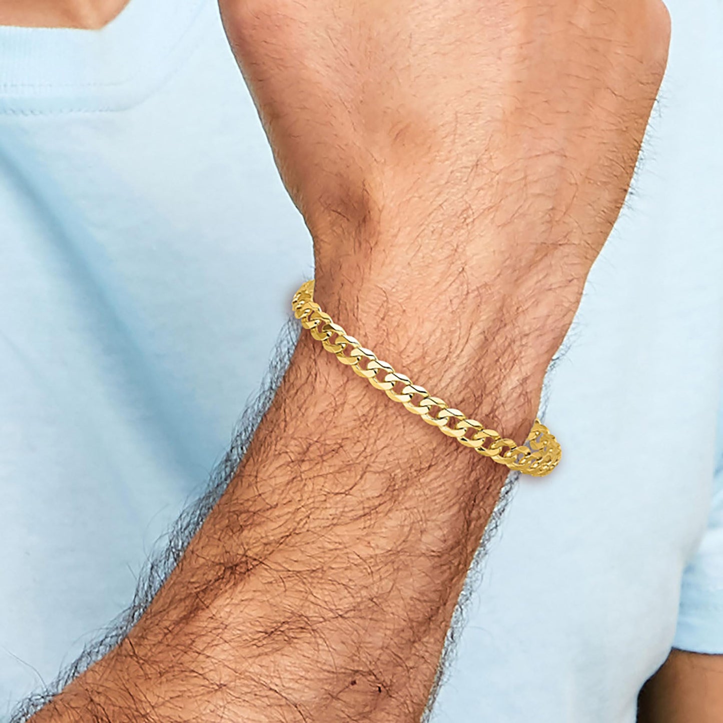 14K 8 inch 5.75mm Flat Beveled Curb with Lobster Clasp Bracelet