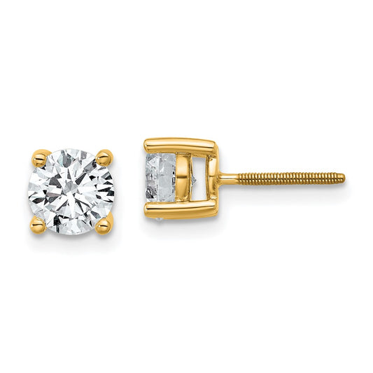 14k Yellow Gold 1 1/2 ctw Lab Grown Diamond VS+ F+ Round 4 Prong Heavy Wt. Screwback Stud Earrings