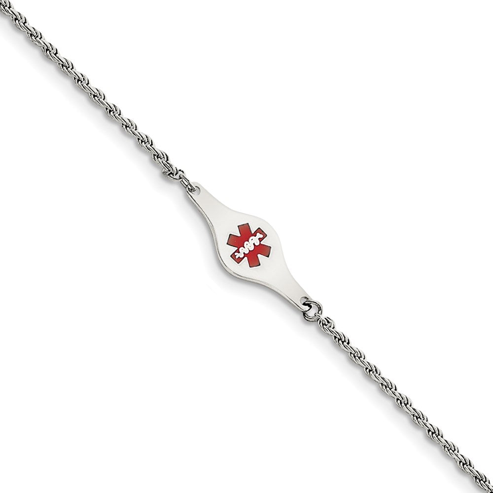 Sterling Silver Rhodium-plated Medical ID Rope Link Bracelet 7 inches