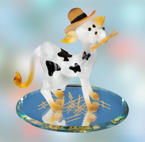 Glass Baron Lola Cow Wearing Hat Handcrafted Glass Figurine