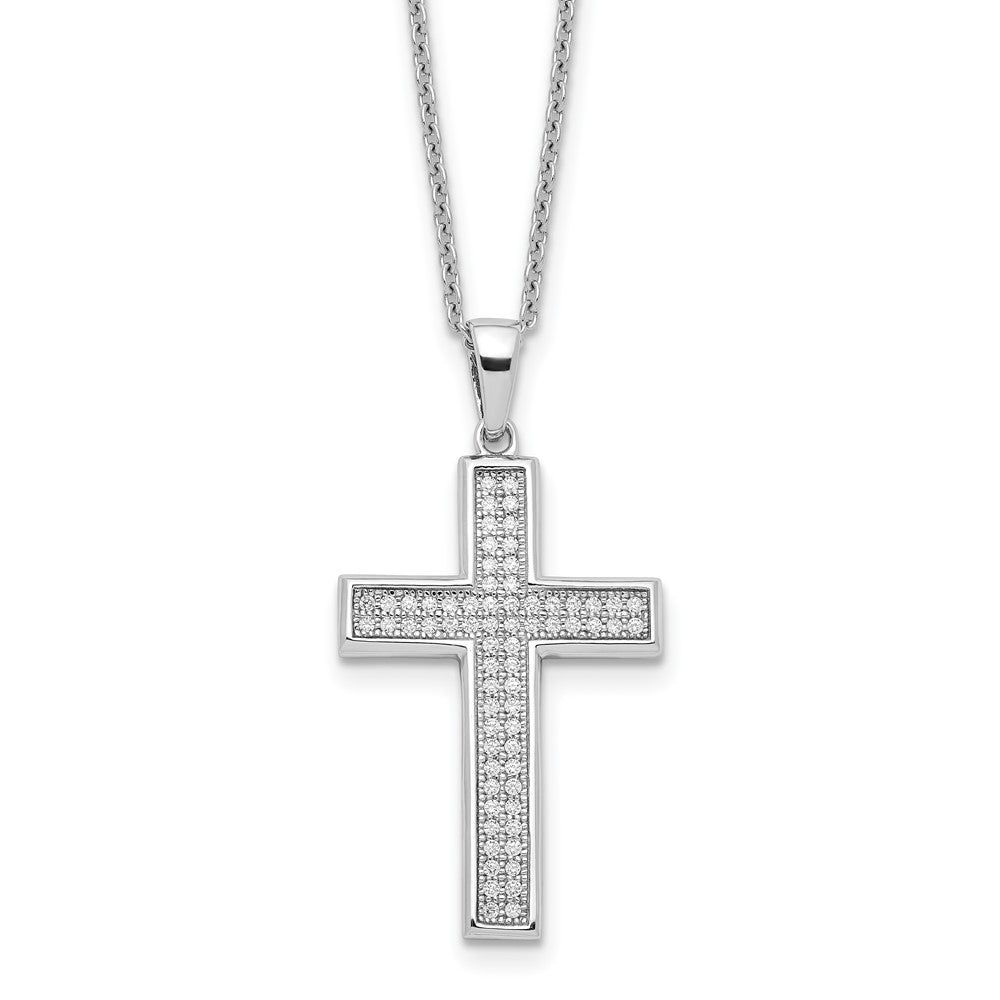 Brilliant Embers Sterling Silver Rhodium-plated 68 Stone 18 inch Micro Pav‚ CZ Polished Cross Necklace with 2 Inch Extender 18 Inches