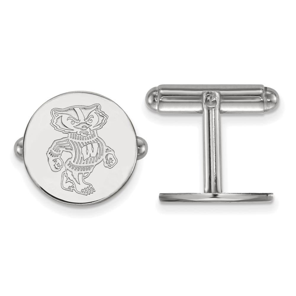 Sterling Silver Rhodium-plated LogoArt University of Wisconsin Badger Cuff Links Q-SS052UWI