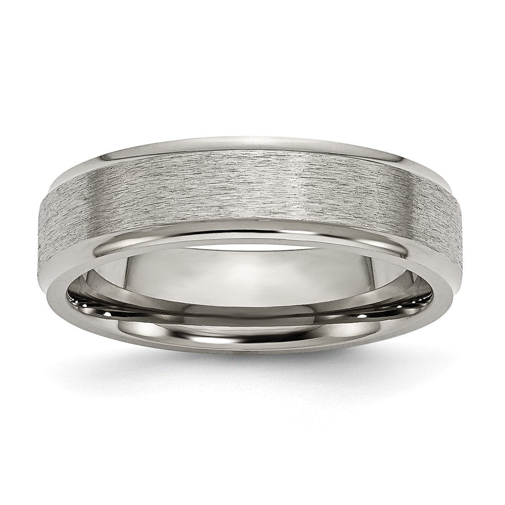 Titanium Brushed Center 6mm Ridged Edge Band Size - 8
