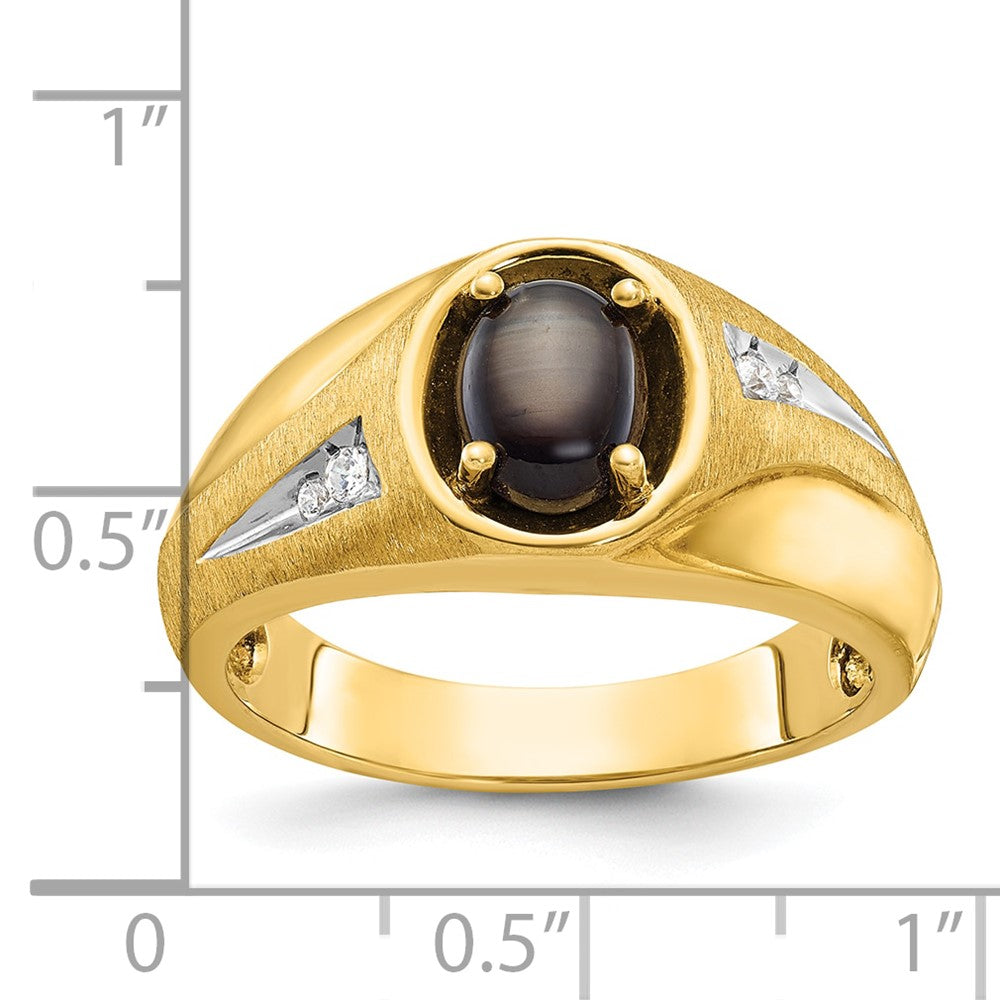 14k IBGoodman Men's Satin Black Star Sapphire and 1/20 carat Diamond Complete Ring