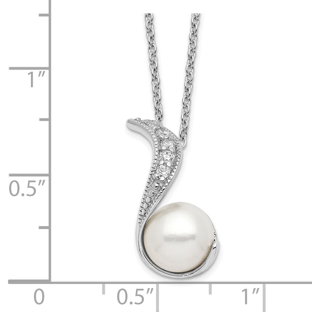 Cheryl M Sterling Silver Rhodium-plated Freshwater Cultured Pearl and Brilliant-cut CZ Swirl 18 Inch Necklace 18 Inches