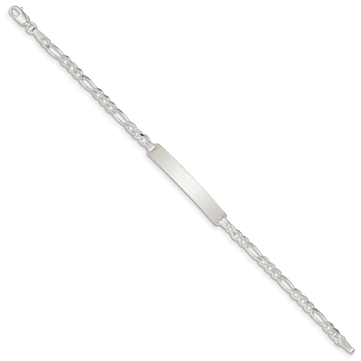 925 Sterling Silver Solid Polished ID Figaro Link Bracelet 8 Inch Lobster Claw 3mm Wide Identification Bracelet for Wome