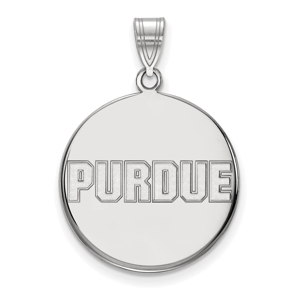 Sterling Silver Rhodium-plated LogoArt Purdue University Block Type Large Disc Pendant Q-SS076PU