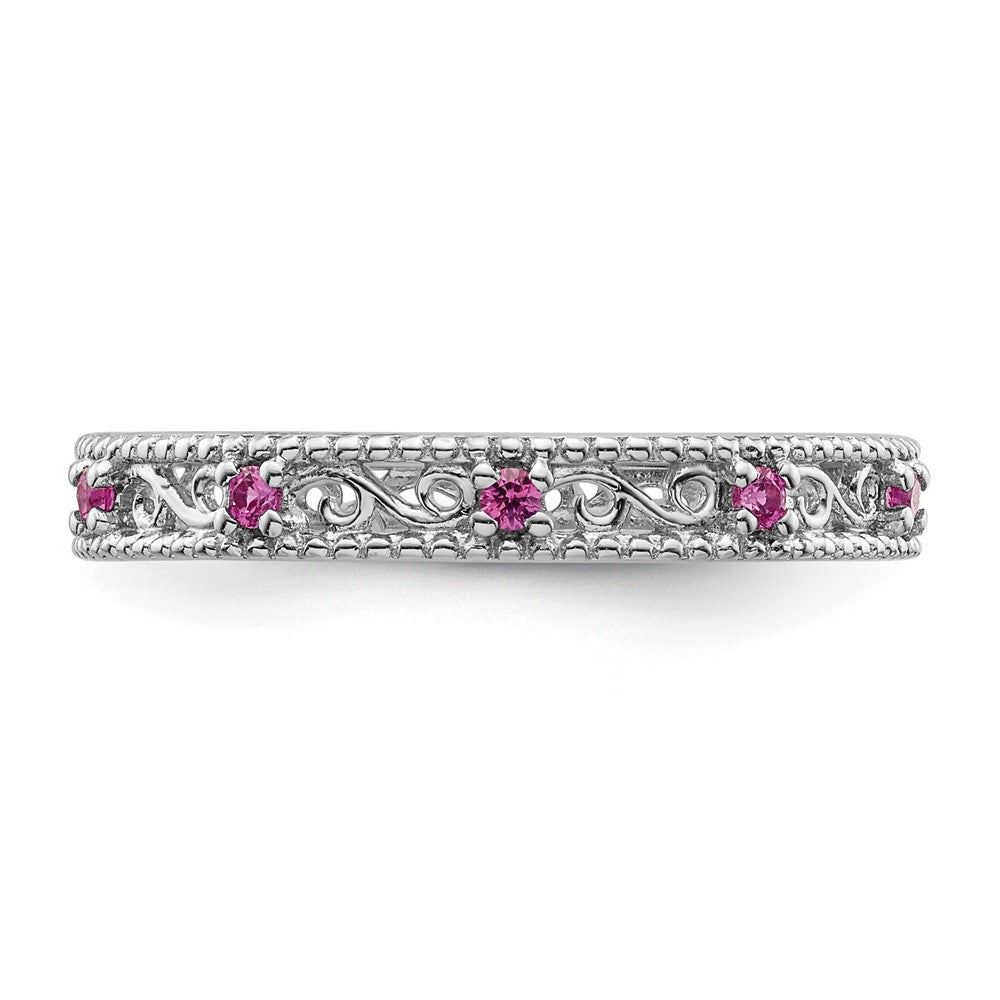 Sterling Silver Stackable Expressions Created Pink Sapphire Ring Size -10