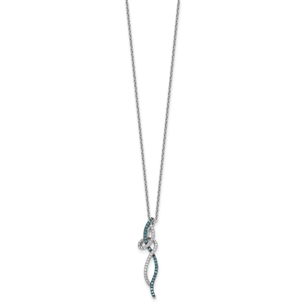 White Night Sterling Silver Rhodium-plated Swirl White and Blue Diamond 18 inch Necklace with 2 Inch Extender 18 Inches
