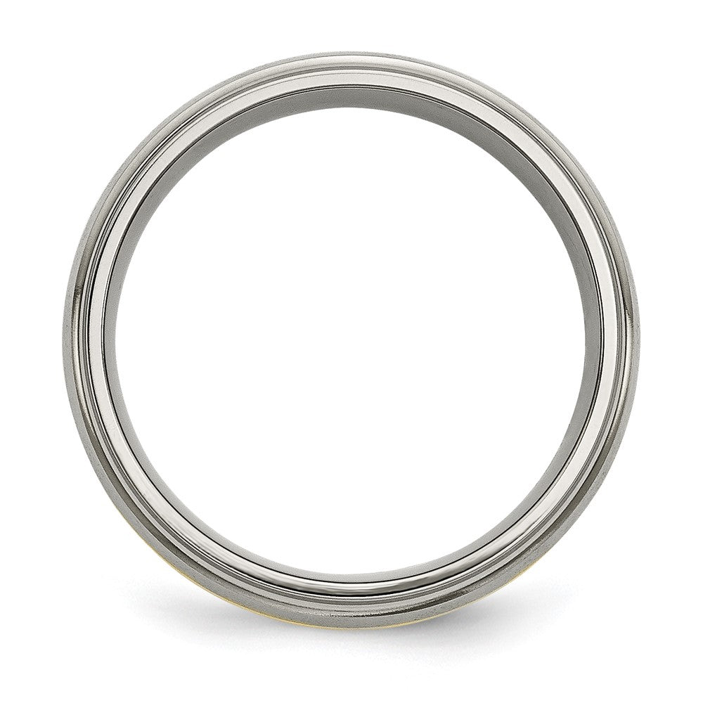 Titanium Brushed Center w/14k Yellow Inlay 8mm Ridged Edge Band Size - 12