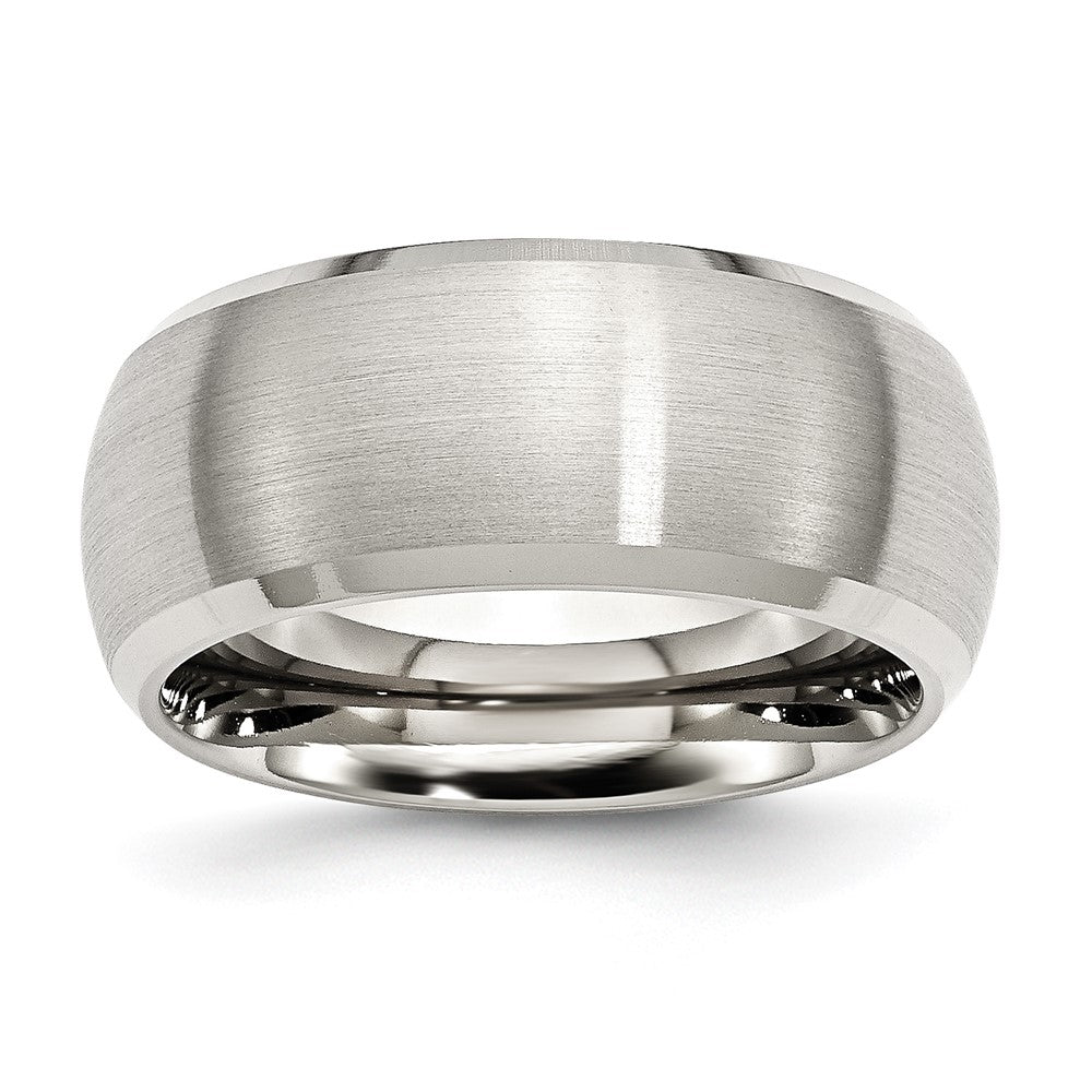 Stainless Steel Brushed and Polished 10mm Beveled Edge Band Size - 10.5