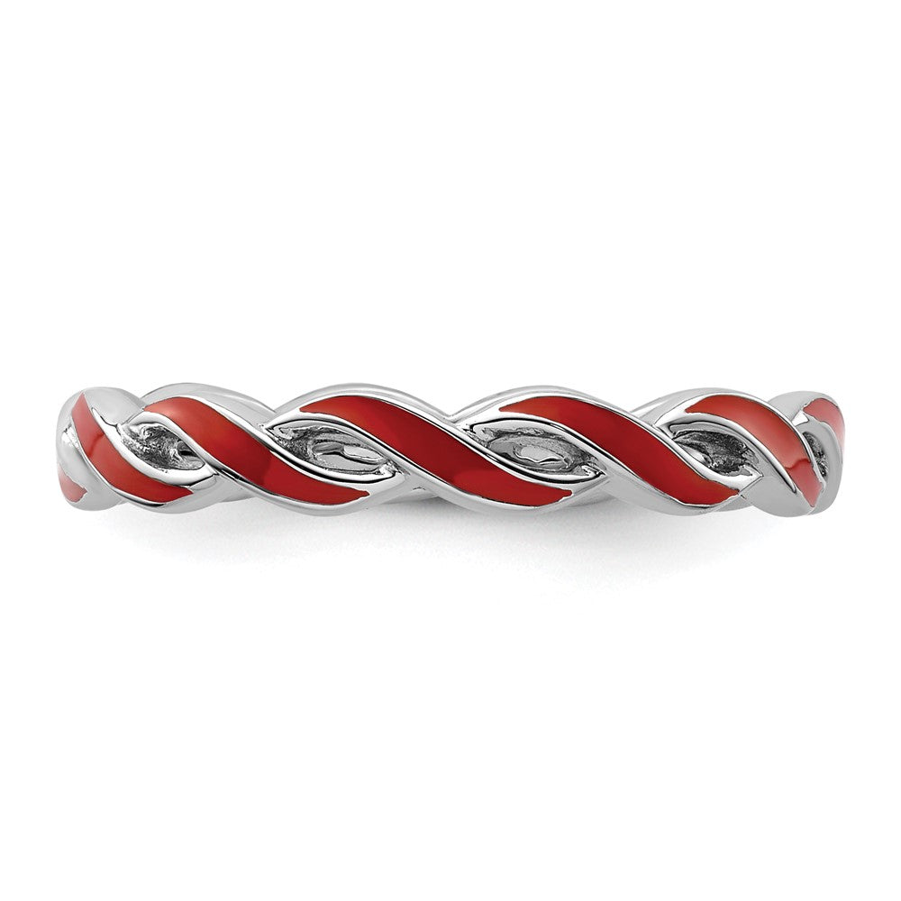 Sterling Silver Stackable Expressions Red Enamel Ring Size -6