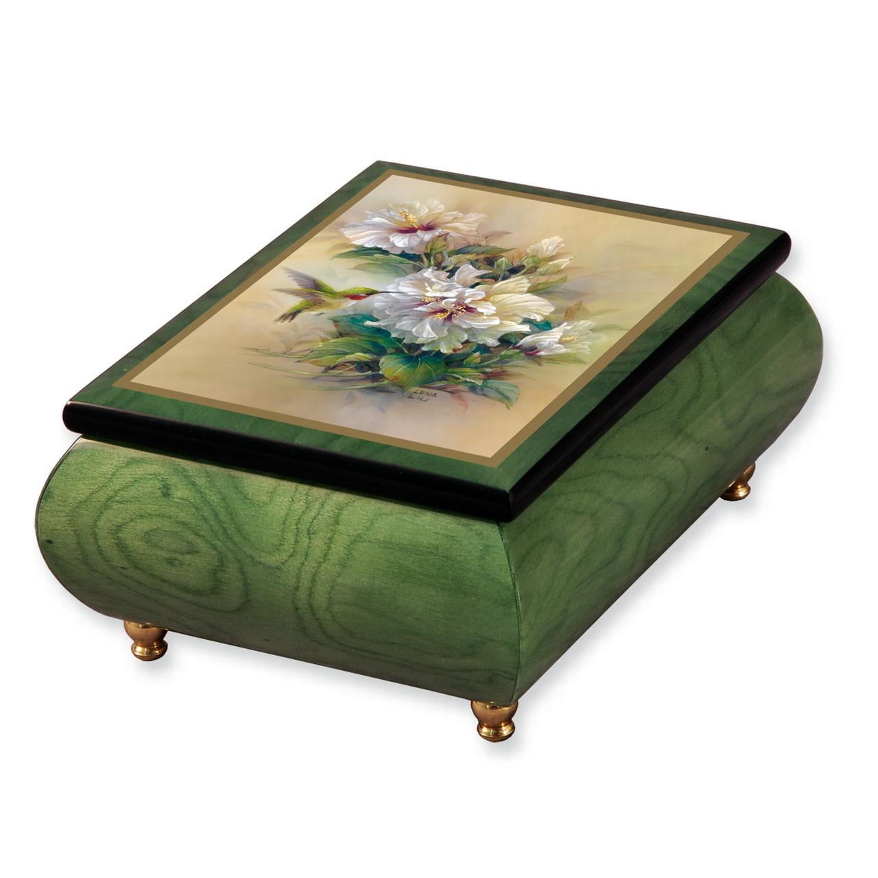 Artist Len Liu - Double Hibiscus w/Ruby Throat Music Box GM7552