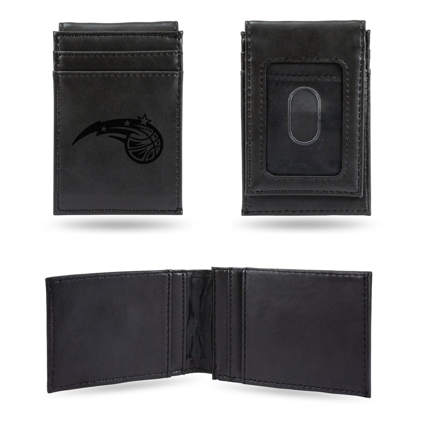 NBA Orlando Magic Black Faux Leather Front Pocket Wallet with 2 Card Slots and ID Window QGC7480