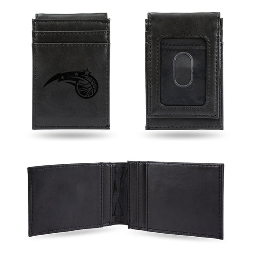 NBA Orlando Magic Black Faux Leather Front Pocket Wallet with 2 Card Slots and ID Window QGC7480
