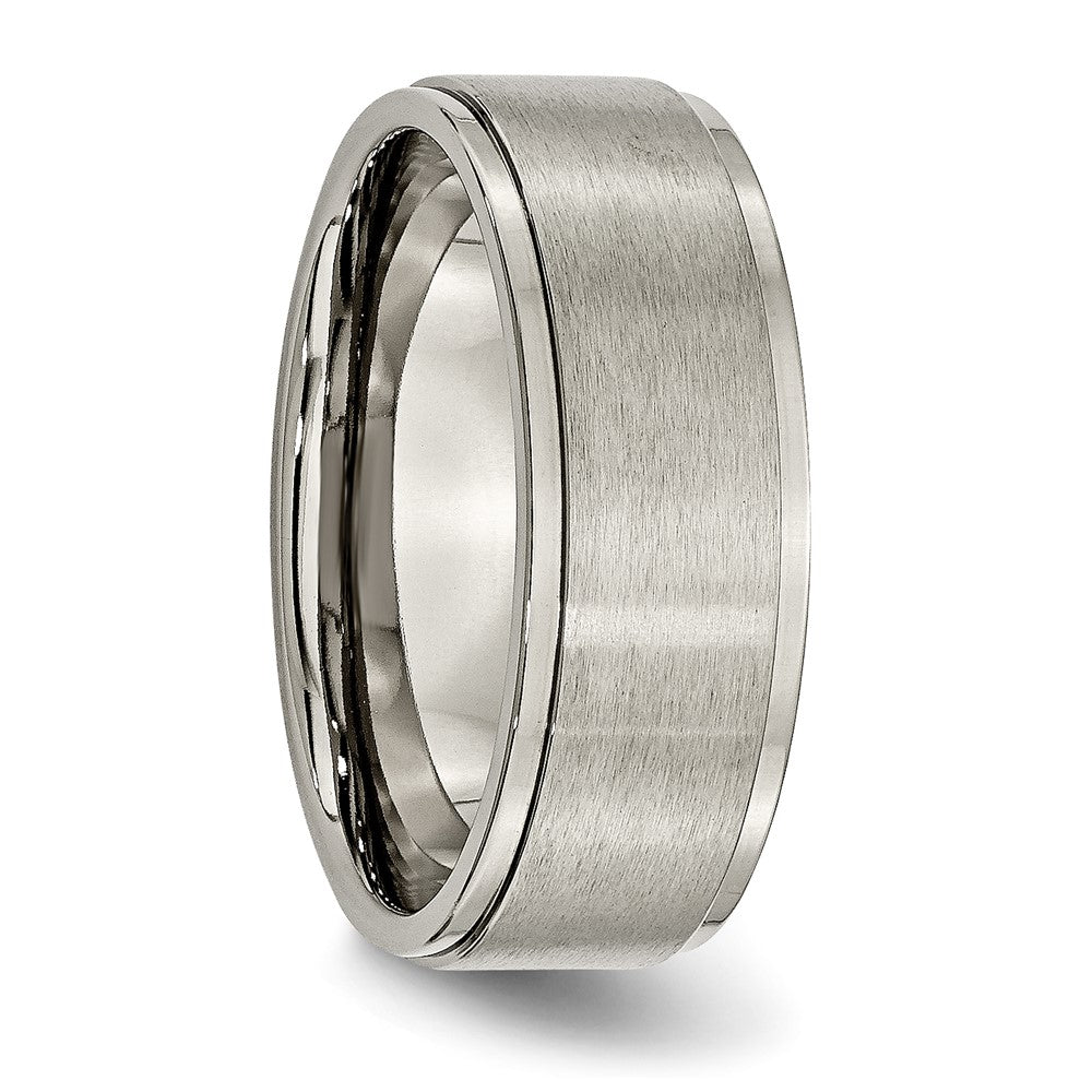 Titanium Brushed Center 8mm Ridged Edge Band Size - 15