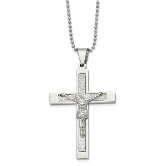 Stainless Steel Polished Laser Cut Crucifix 22in Necklace