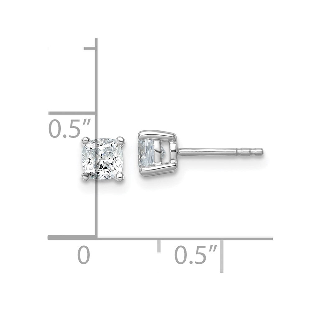 14K White Gold 1 Carat Lab Grown Diamond VS+ F+ Cushion 4-Prong Complete Stud Earrings