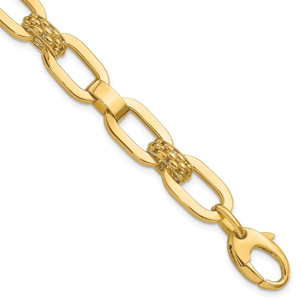 14K Polished and Textured Fancy Link Bracelet 7.5  inches