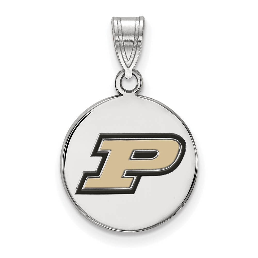 Sterling Silver Rhodium-plated LogoArt Purdue University Letter P Medium Enameled Disc Pendant Q-SS033PU