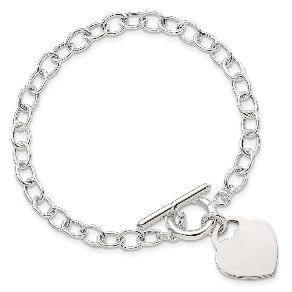 Sterling Silver Oval Link Engraveable Heart Bracelet 7.5 inches