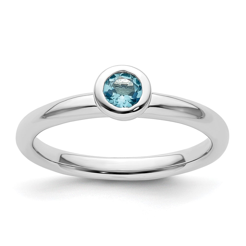 Sterling Silver Stackable Expressions Low 4mm Round Blue Topaz Ring Size -10