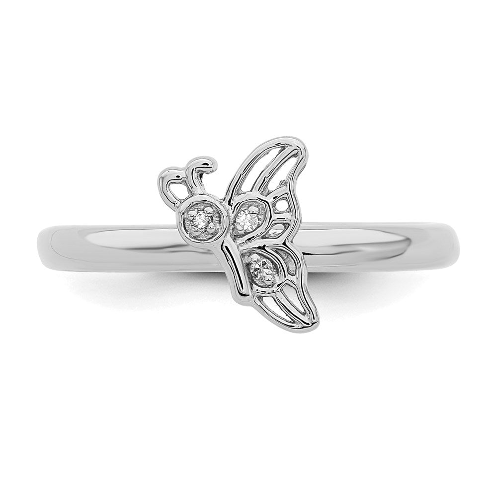 Sterling Silver Stackable Expressions Rhodium Butterfly w/Diamond Ring Size -10