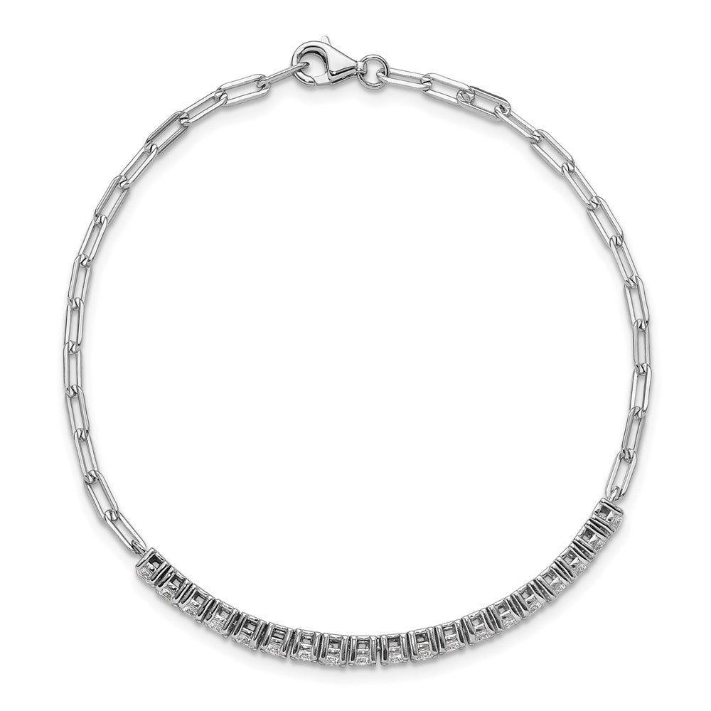 Sterling Shimmer Sterling Silver Rhodium-plated 19 Stone 7 inch Paperclip Link Bracelet 7 inches
